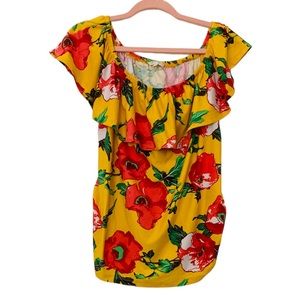 Urban Rose Boho Bohemian Hippie Yellow Pink Green Floral Ruffle Top Blouse 1X